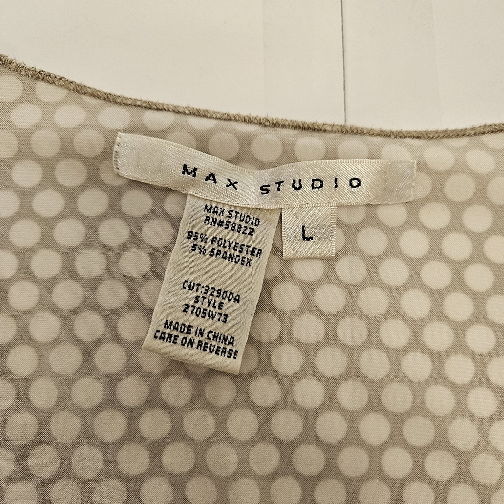 Max Studio Taupe White Polka Dot Sleeveless Blouse Sz Lg - Picture 3 of 8